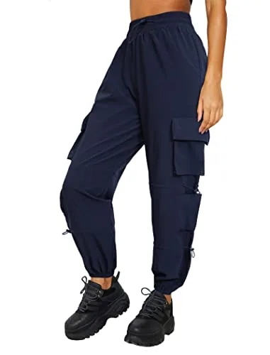 DLOODA Hiking Quick Dry Cargo Joggers with Pockets, Water Resistant, Navy