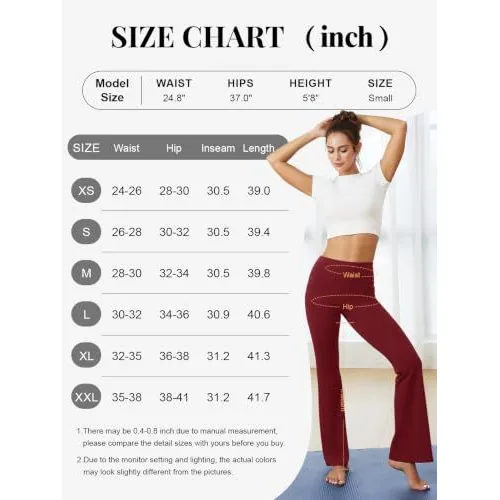 DLOODA High Waist Yoga Flare Leggings with Pockets, Burgundy, view 5