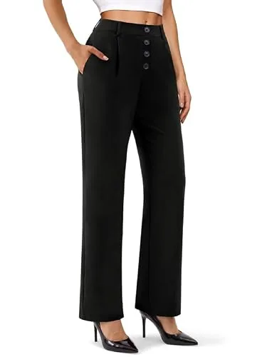 DLOODA High Waist Work Wide Leg Pants, Black