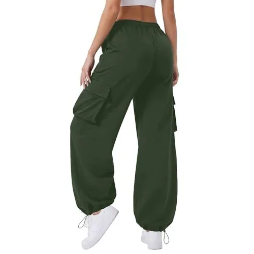 DLOODA High Waist Hiking Baggy Cargo Joggers with Pockets, Army Green, view 2