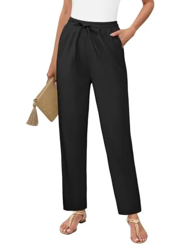 DLOODA High Waist Work Linen Dress Pants, Black