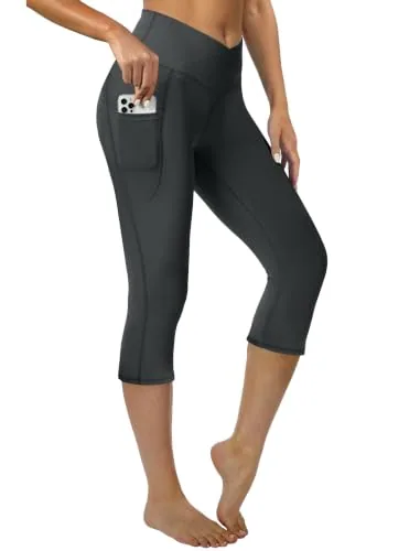 DLOODA High Waist Yoga Capri Leggings, Grey