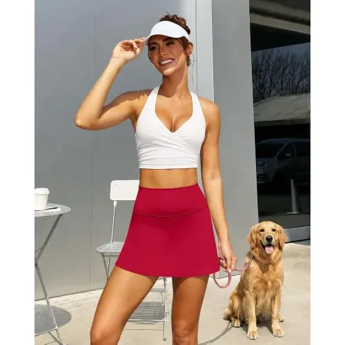 DLOODA High Waist Tennis Skort with Pockets, Red, view 6