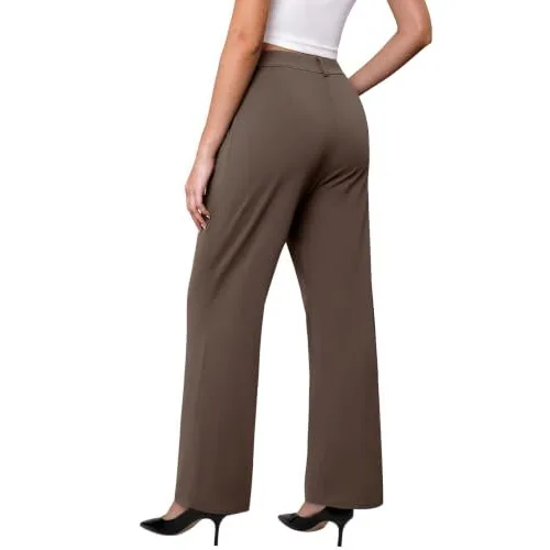 DLOODA High Waist Work Wide Leg Pants, Brown, view 2