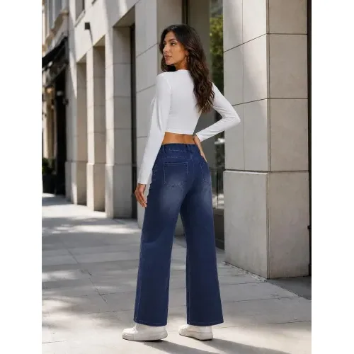 DLOODA High Waist Lounge Wide Leg Jeans, Dark Blue, view 2
