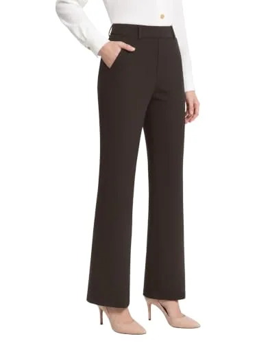 DLOODA High Waist Work Dress Pants with Pockets, Brown