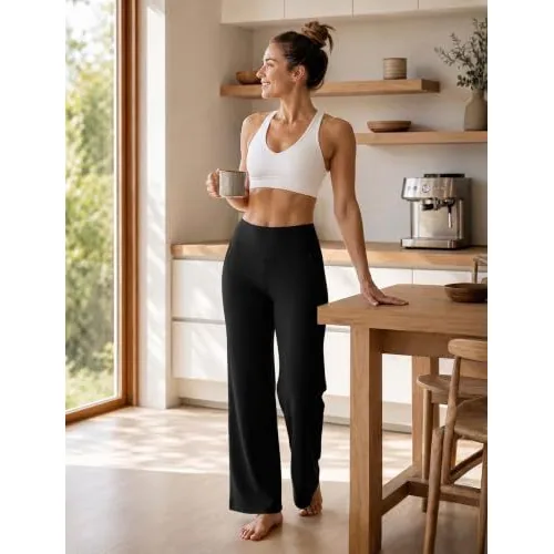 DLOODA High Waist Yoga Wide Leg Pants, Black, view 4