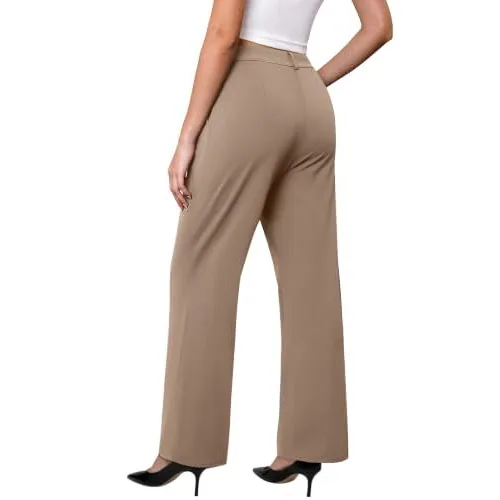 DLOODA High Waist Work Wide Leg Pants, Light Coffee, view 2