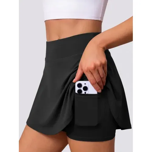 DLOODA Pleated Tennis Skirt with Pockets, Black, view 3