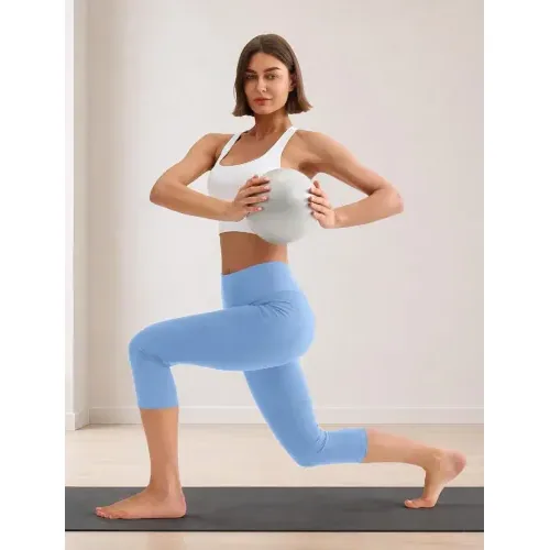 DLOODA High Waist Yoga Capri Leggings with Pockets, Tummy Control, Light Blue, view 5
