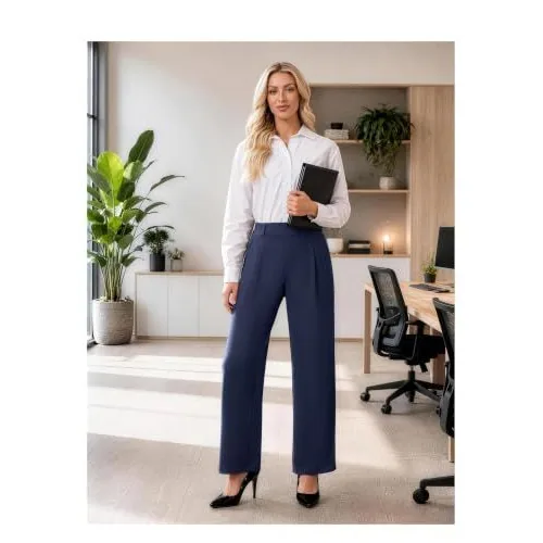 DLOODA High Waist Work Wide Leg Pants, Navy, view 3