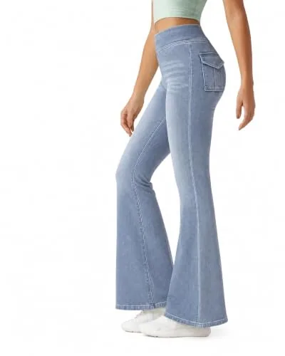 DLOODA High Waist Denim Flare Jeans, Light Blue