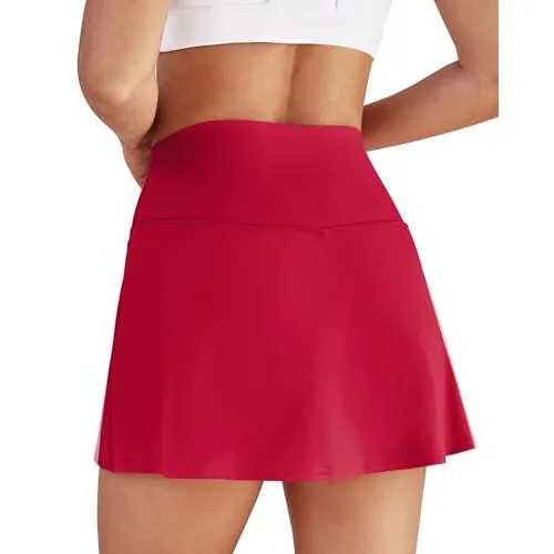 DLOODA High Waist Tennis Skort with Pockets, Red, view 4
