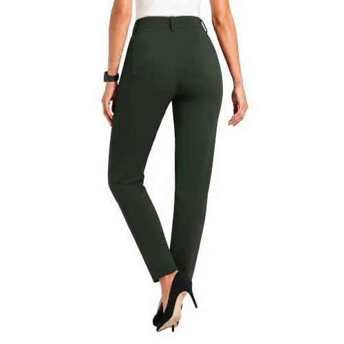 DLOODA High Waist Work Straight Leg Pants, Army Green, view 2