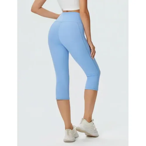 DLOODA High Waist Yoga Capri Leggings, Light Blue, view 2