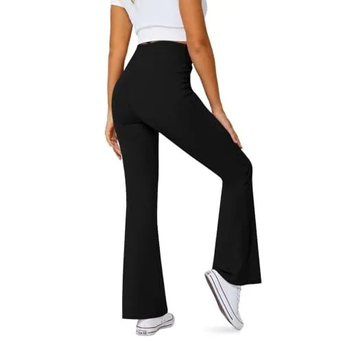 DLOODA High Waist Yoga Flare Leggings Crossover, with Pockets, Black, view 2