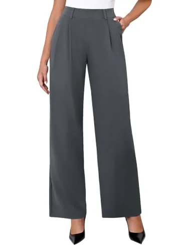 DLOODA High Waist Work Wide Leg Pants, Deep Grey