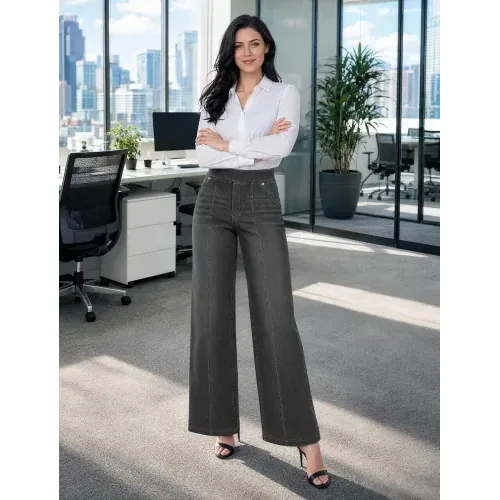 DLOODA High Waist Wide Leg Jeans, Dark Grey, view 3