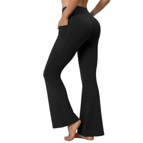 DLOODA High Waist Yoga Flare Leggings with Pockets, Black, view 2