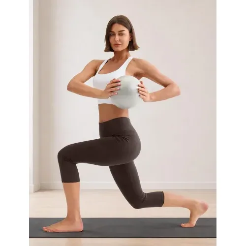 DLOODA High Waist Yoga Capri Leggings with Pockets, Tummy Control, Brown, view 5