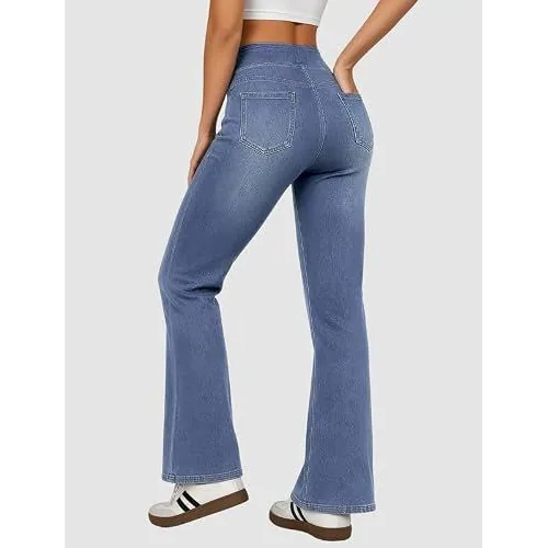 DLOODA High Waist Denim Flare Jeans, Light Blue, view 2