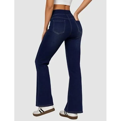 DLOODA High Waist Denim Flare Jeans, Dark Blue, view 2