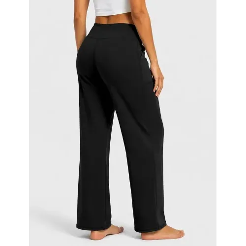 DLOODA High Waist Yoga Wide Leg Pants with Pockets, Black, view 2