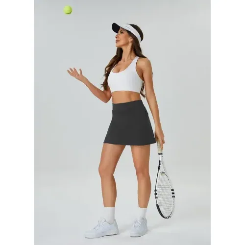 DLOODA High Waist Tennis Skort with Pockets, Deep Grey, view 3