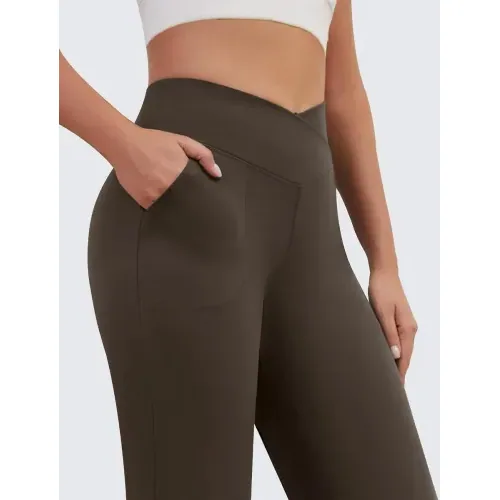 DLOODA High Waist Yoga Sweatpants Crossover, with Pockets, Brown, view 2