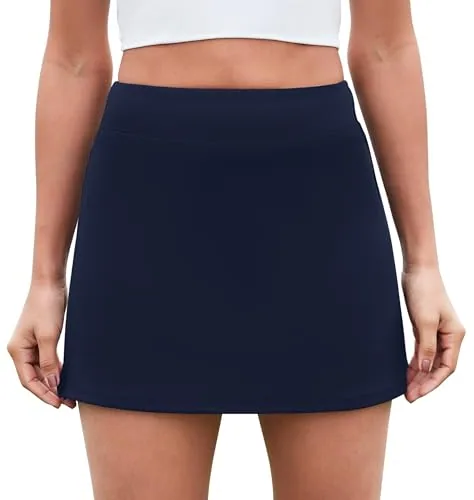 DLOODA High Waist Tennis Skort with Pockets, Split Navy