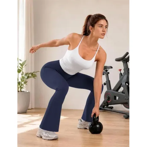 DLOODA High Waist Yoga Flare Leggings with Pockets, Navy, view 5