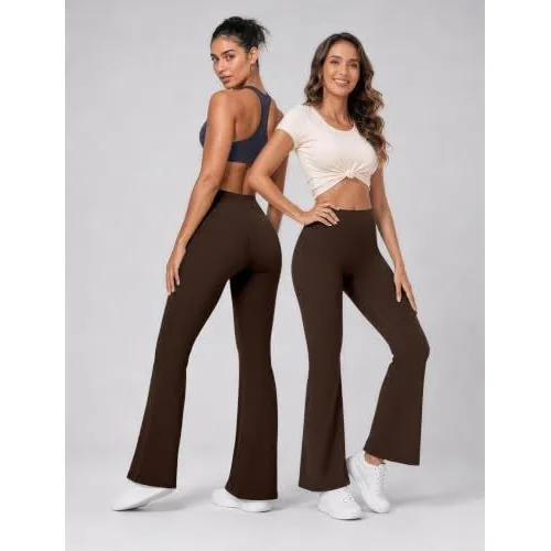 DLOODA High Waist Yoga Flare Leggings Tummy Control, Brown, view 4