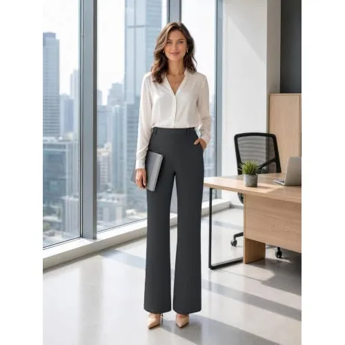 DLOODA High Waist Work Dress Pants with Pockets, Deep Grey, view 3