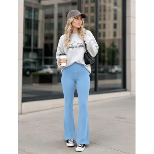 DLOODA High Waist Yoga Flare Leggings Crossover, with Pockets, Blue, view 5
