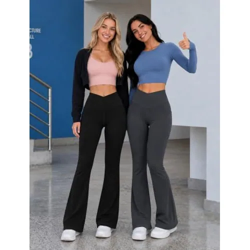 DLOODA High Waist Yoga Flare Leggings Crossover, with Pockets, Dark Grey, view 4