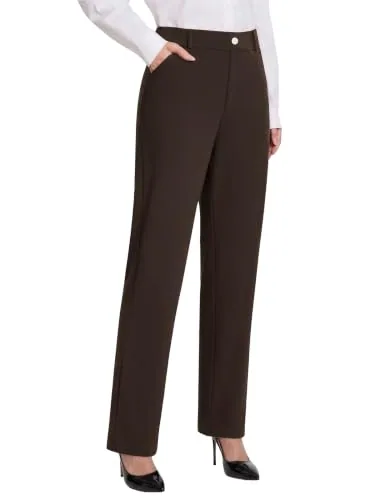 DLOODA High Waist Work Dress Pants, Brown