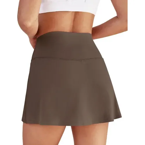 DLOODA High Waist Tennis Skort with Pockets, Brown, view 5