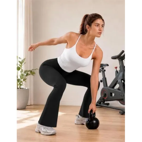 DLOODA High Waist Yoga Flare Leggings with Pockets, Black, view 5