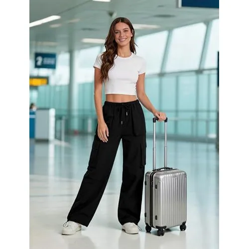 DLOODA High Waist Hiking Baggy Cargo Joggers with Pockets, Black, view 4