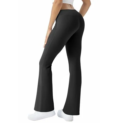 DLOODA High Waist Yoga Bootcut Pants with Pockets, Black, view 4