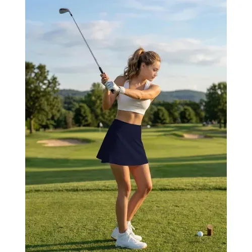 DLOODA High Waist Tennis Skort with Pockets, Navy, view 4