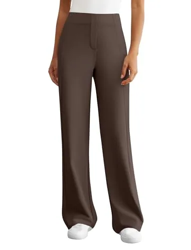 DLOODA Work Wide Leg Pants, Coffee Brown