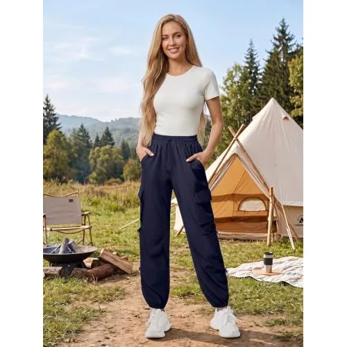 DLOODA Hiking Quick Dry Cargo Joggers with Pockets, Water Resistant, Navy, view 4