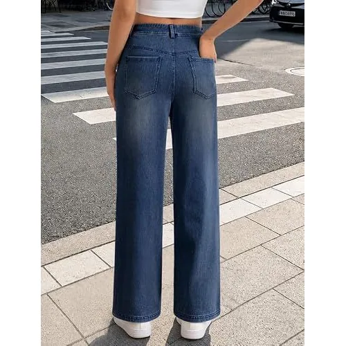 DLOODA High Waist Denim Wide Leg Jeans, Medium Blue, view 2