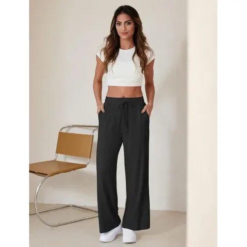 DLOODA High Waist Lounge Drawstring Sweatpants, Black, view 6
