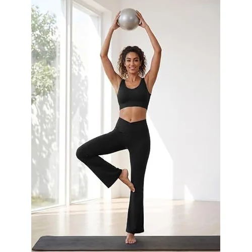 DLOODA High Waist Yoga Flare Leggings Crossover, with Pockets, Black, view 3
