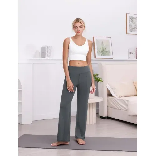 DLOODA Yoga Wide Leg Pants with Pockets, Deep Grey, view 6