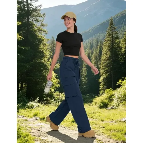 DLOODA High Waist Hiking Baggy Cargo Joggers with Pockets, Navy, view 3