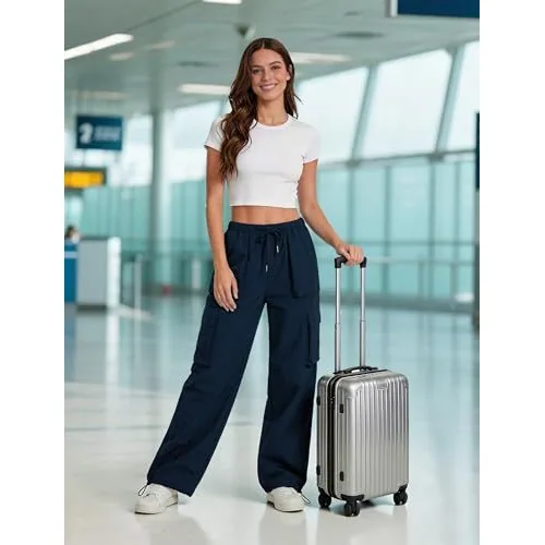 DLOODA High Waist Hiking Baggy Cargo Joggers with Pockets, Navy, view 4