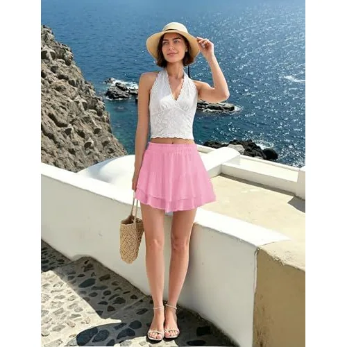 DLOODA High Waist Ruffle Skort with Pockets, Pink, view 4